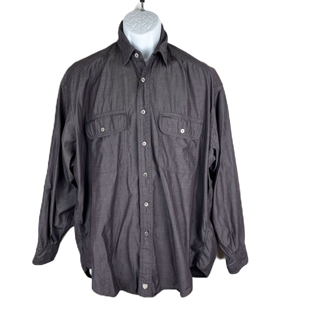 Vintage Nordstrom Button Down Shirt Men 15 ½ Purple Long Sleeve Cotton Hong Kong